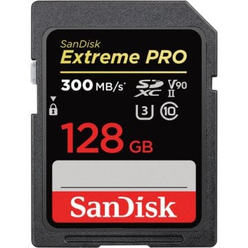 SanDisk 128GB Extreme PRO UHS-II SDXC V90 – 300MB/s Profesyonel Hafıza Kartı | 4K & 8K Video Performansı