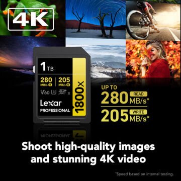 Lexar 1TB Professional 1800x UHS-II SDXC V60 Gold Series Hafıza Kartı
