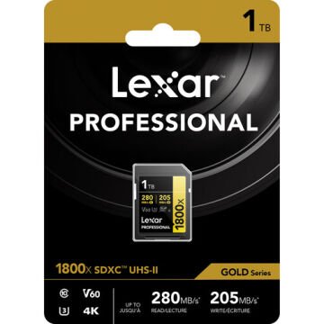 Lexar 1TB Professional 1800x UHS-II SDXC V60 Gold Series Hafıza Kartı