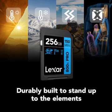 Lexar 256GB SDXC Yüksek Performanslı 800x PRO UHS-I V30 Hafıza Kartı