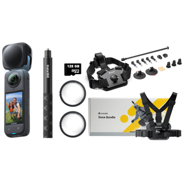 Insta360 X4 Aksiyon Kamera + Snow Bundle + 114cm Selfie Stick + 128GB MicroSDXC Hafıza Kartı