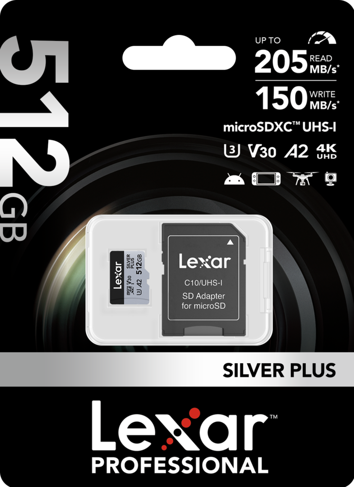 Lexar 512GB UHS-I microSDXC V30 4K Silver Plus Professional Hafıza Kartı