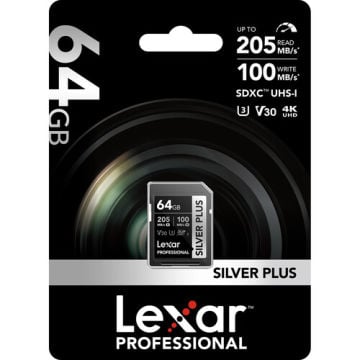 Lexar Professional 64GB 205 MB/s Silver Plus SD Hafıza Kartı
