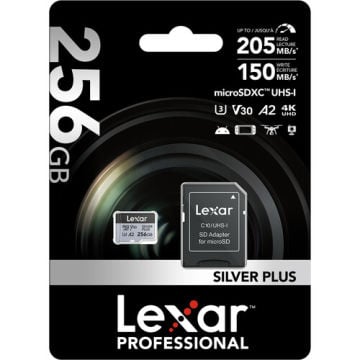 Lexar 256GB UHS-I microSDXC V30 4K Silver Plus Professional Hafıza Kartı