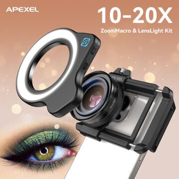 Apexel 10-20X Zoom Makro Lens+Halka Işık