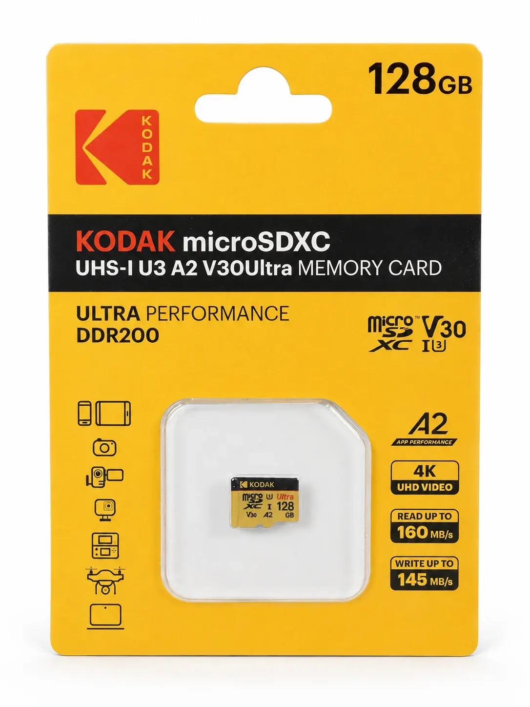 Kodak 128GB UHS-I U3 A2 V30Ultra Micro SD Hafıza Kartı  (Pocket Kameralarla Uyumlu)