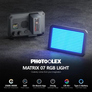 Photoolex Matrix 7 RGB 7 İnç 36W Profesyonel Video Fotoğraf ve Canlı Yayın LED Panel Işık - LS-174-01