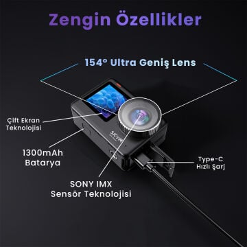 Sjcam SJ11 Active Aksiyon Kamera Çift Ekranlı Wifi 4K/30 Fps 6 Eksenli Stabilizasyon
