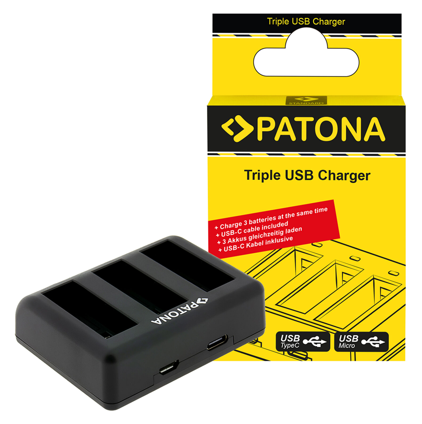 Patona 1422 Triple Charger For Dji Osmo Action 6 5 4 3 BCX 202