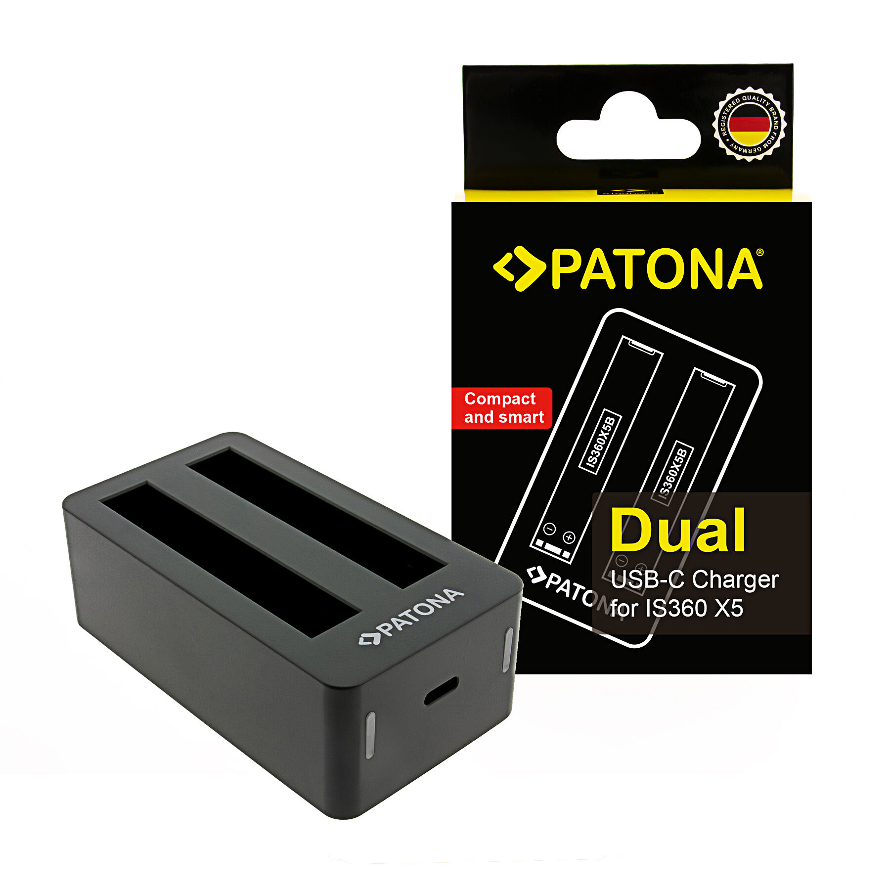 Patona 4240 Insta360 X5  için Çift Şarj Cihazı (USB-C Kablosu Dahil)