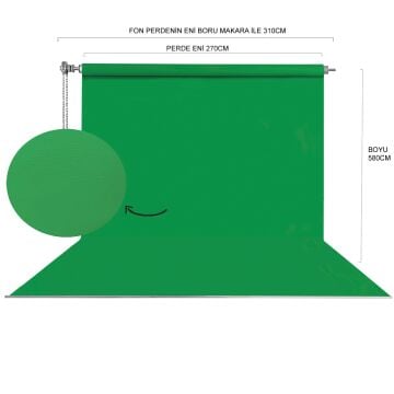 Stüdyo Teknik 270cm x 580cm Askısız Sonsuz Yeşil Fon Perdesi Seti ( Boru Makara Zincir Dahil )