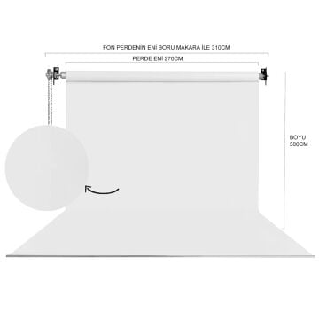 Stüdyo Teknik 270cm x 580cm Sonsuz Beyaz Fon Perdesi Seti ( Boru Makara Zincir Dahil )