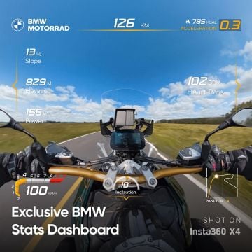 Insta360 X4 BMW Motorrad Edition Paketi (Motorcycle Bundle + 100cm Carbon Invisible Selfie Stick + Lexar 256GB MicroSDXC)