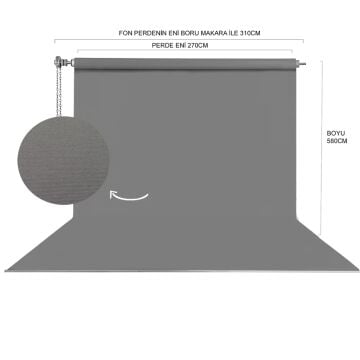 Stüdyo Teknik 270cm x 580cm Askısız Sonsuz Gri Fon Perdesi Seti(Boru makara zincir Dahil )