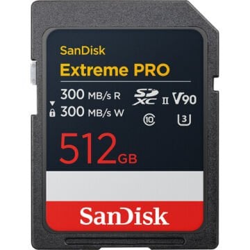 SanDisk 512GB Extreme PRO UHS-II SDXC V90 – 300MB/s Profesyonel Hafıza Kartı | 4K & 8K Video Performansı