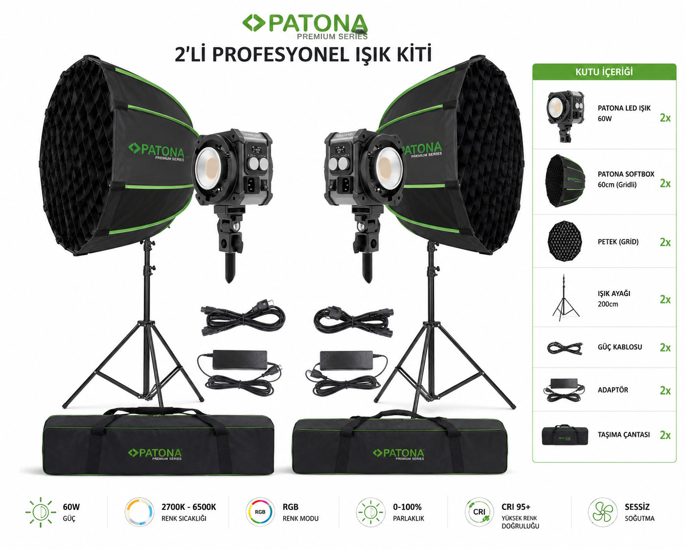 Patona 2’li Profesyonel Işık Kiti ( 200w RGB Led Işık )