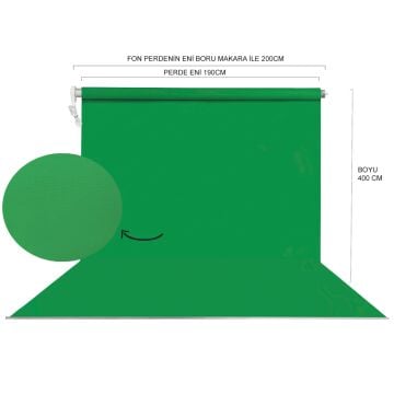 Stüdyo Teknik 190cm x 400cm Sonsuz Yeşil Fon Perdesi Seti