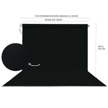 Stüdyo Teknik 190cm x 400cm Sonsuz Siyah Fon Perdesi Seti