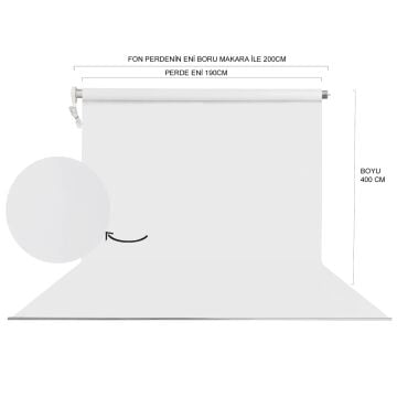 Stüdyo Teknik 190cm x 400cm Sonsuz Beyaz Fon Perdesi Seti