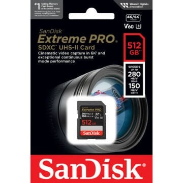 SanDisk 512GB Extreme PRO UHS-II SDXC 280MB/s V60 Hafıza Kartı