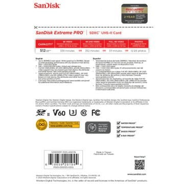 SanDisk 512GB Extreme PRO UHS-II SDXC 280MB/s V60 Hafıza Kartı SDSDXEP-512G-GN4IN