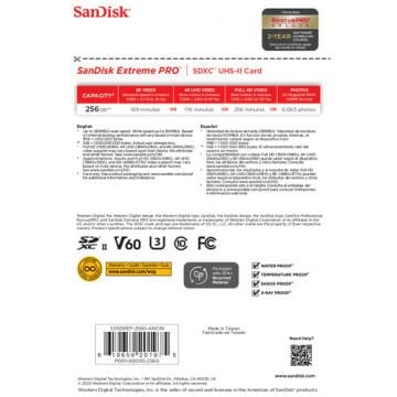 SanDisk 256GB Extreme PRO UHS-II SDXC 280MB/s V60 Hafıza Kartı