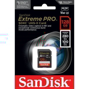 SanDisk 128GB Extreme PRO UHS-II SDXC 280MB/s V60 Hafıza Kartı SDSDXEP-128G-GN4IN