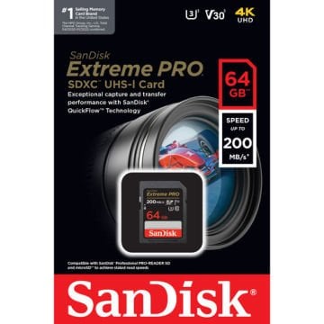 SanDisk 64GB Extreme PRO UHS-I SDXC 200MB/s V30 Hafıza Kartı