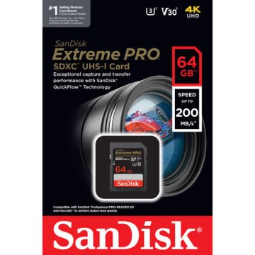 SanDisk 64GB Extreme PRO UHS-I SDXC 200MB/s V30 Hafıza Kartı SDSDXXU-064G-GN4IN