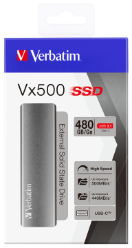 VERBATIM 47443 - 480GB VX500 USB 3.2 GEN 2 EXTERNAL SSD (Okuma 500MB/sn. - Yazma 440MB/sn.)