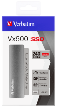 VERBATIM 47442 - 240GB VX500 USB 3.2 GEN 2 EXTERNAL SSD (Okuma 500MB/sn. - Yazma 430MB/sn.)