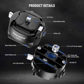 NEEWER GM47 Kamera Quick Release Plate Kiti (Ronin RS & PD Capture Uyumlu, Otomatik Kilit)
