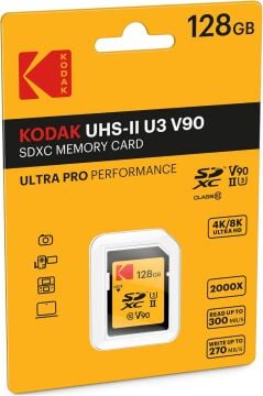 Kodak 128GB UHS-II U3 V90 SD Hafıza Kartı (280MB/s - 240MB/s)