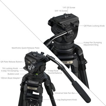 SmallRig 5578 FSD18 FreeSpeed ​​Ağır Hizmet Tipi Karbon Fiber Tripod