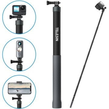 Telesin Aksiyon Kamera ve Akıllı Telefonlar için 3 Metre Carbon Fiber Selfie Stick