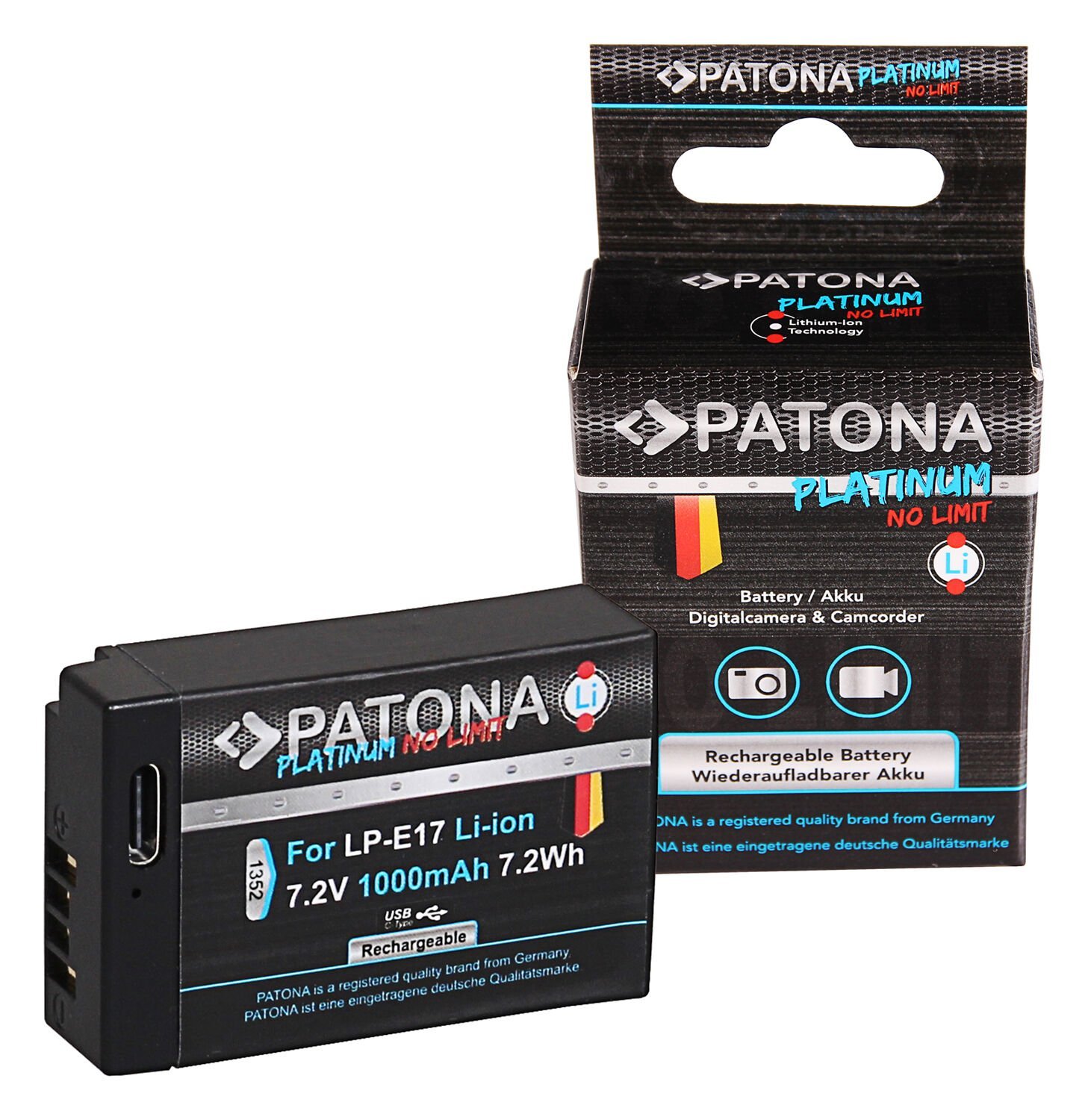 PATONA 1352 Platinum Battery with USB-C Input f. Canon LP-E17 EOS RP 77D 200D 750D 760D 8000D Kiss X8i M3 Rebel