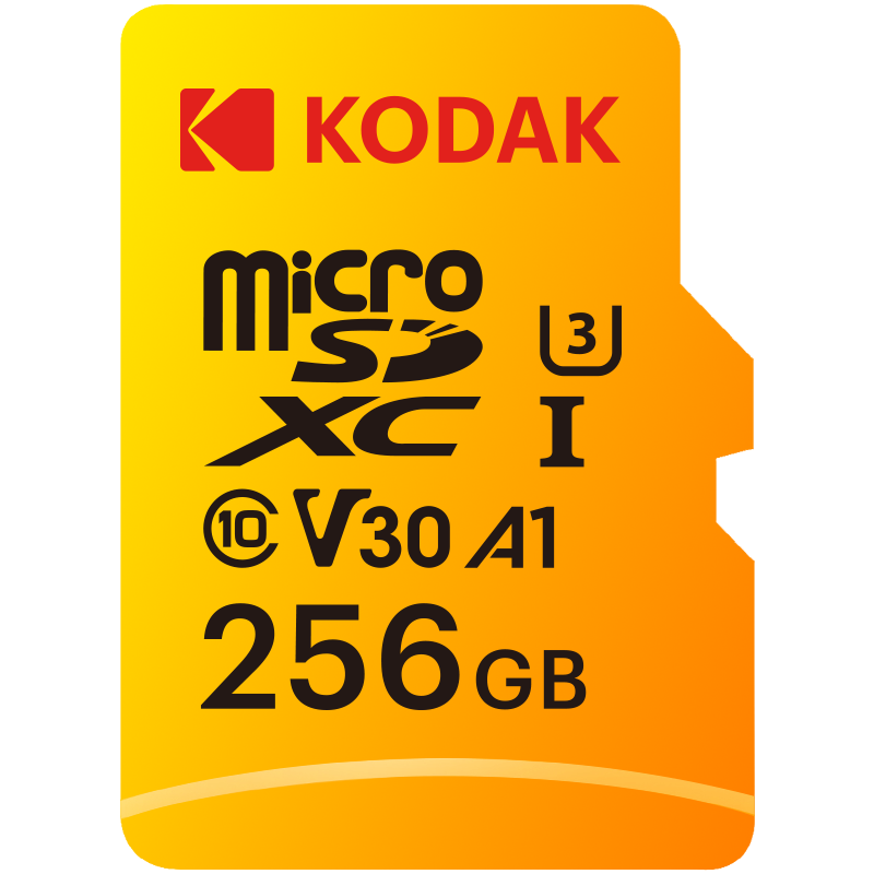 Kodak 256GB UHS-I U3/V30/A1 Yellow Micro SD + Adaptör