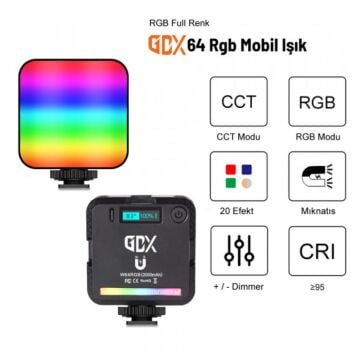 Gdx 64 Rgb Led Mıknatıslı Mobil Video Işığı