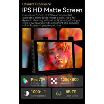 PortKeys HD7T 7'' Dokunmatik Ekranlı Kamera Monitörü | 4K HDMI, Yüksek Parlaklık