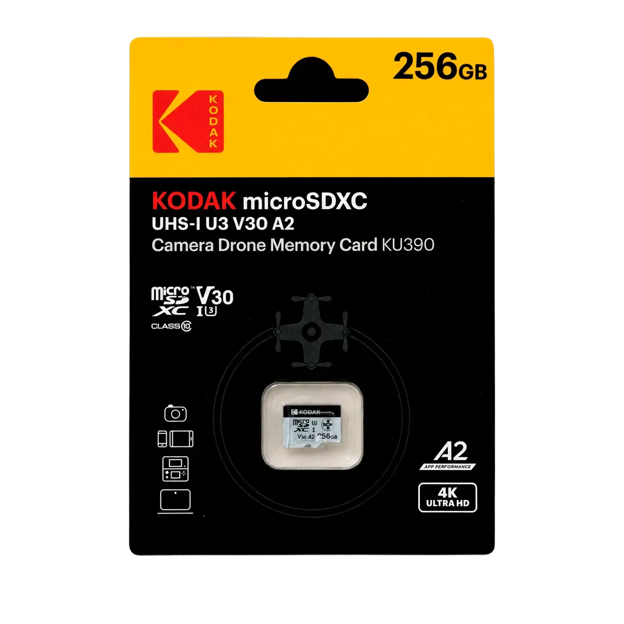 Kodak 256GB UHS-I U3/V30/A1 Drone İçin Micro SD Kart KU390