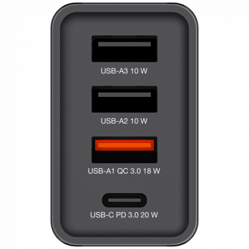 Verbatim 30W 4 Bağlantılı Usb Şarj Cihazı Siyah  1x Usb-C® PD 20W / 1 x Usb-A QC 3.0 / 2 x Usb-A 10W (AB)-(49700)