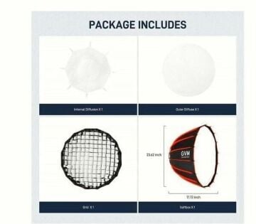 GVM 90cm Kolay Kurulum Gridli Parabolik Softbox