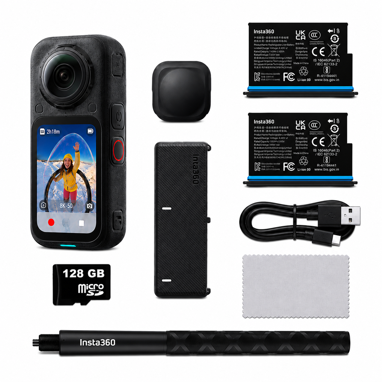 Insta360 X6 360° Aksiyon Kamerası Essentials Bundle + 128 GB MicroSD Hafıza Kartı