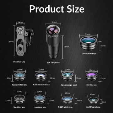 Apexel 22X10'u Bir Arada Telefon Lens Kiti