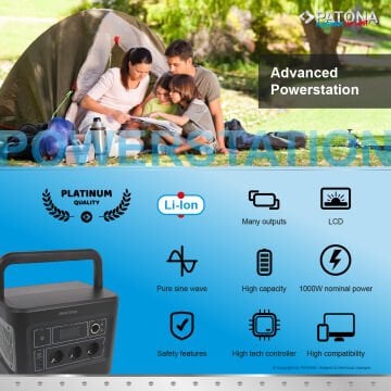 Patona 9989 Platinum Powerstation Autarc 1000 / 1000W 1000Wh PD100W USB5V/2.4A DC12V/10A DC5525