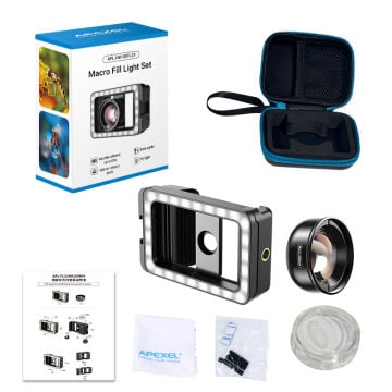 Apexel Yeni 3'ü 1 Arada Cep Telefonu Lens Klipsi ve Dolgu Işığı ile 100mm Makro Lens Kiti