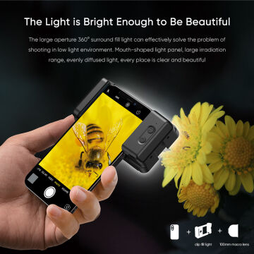 Apexel Yeni 3'ü 1 Arada Cep Telefonu Lens Klipsi ve Dolgu Işığı ile 100mm Makro Lens Kiti