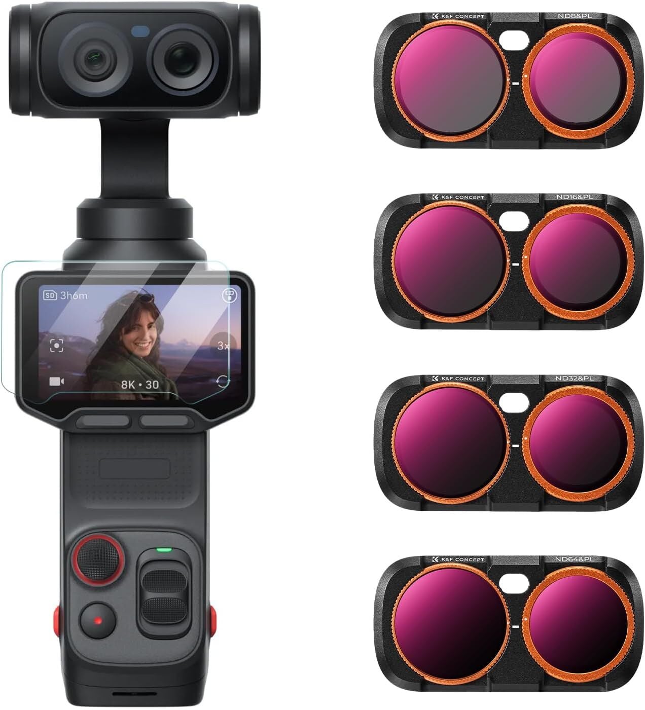 K&F Concept Insta360 Luna Ultra İçin 4 Parça ND/PL Filtre Seti (ND8/PL, ND16/PL, ND32/PL, ND64/PL)