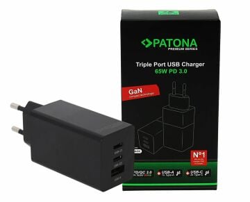 Patona 2640 GaN PD65W Adaptör 2xUSB-C 1xUSB-A PD3.0 QC3.0