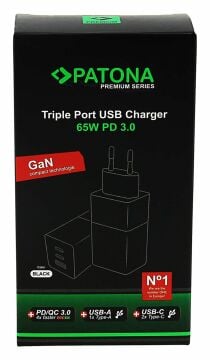 Patona Premium GaN PD65W Adaptör 2xUSB-C 1xUSB-A PD3.0 QC3.0